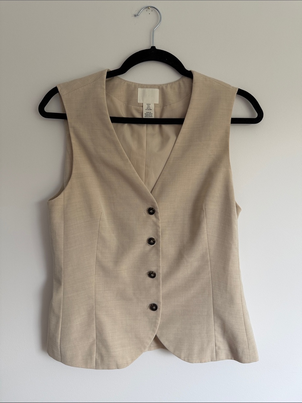 H&M Beige Sleeveless Tailored Vest with Button Front